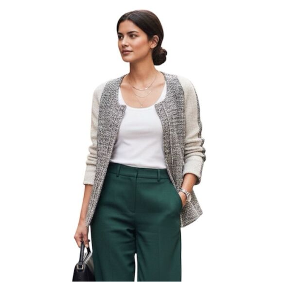 Anthropologie Cartonnier Neutral Tweed Knit Blazer Jacket Size Small - Picture 1 of 10